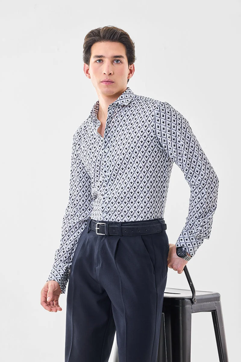 سنيتش Geometric Slim Fit Crushed Shirt